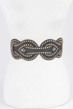Faux Leather Metal Studded Plus Size Elastic Belt