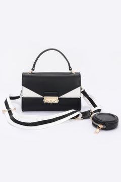 Faux Leather Two Tone Flap Bag