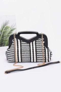 Faux Straw Wood Frame Clutch