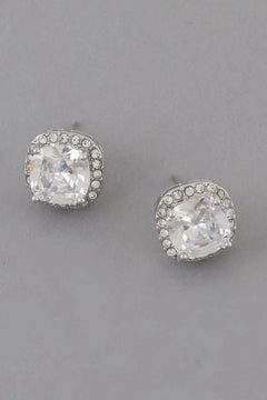 Rounded Square Rhinestone Earrings