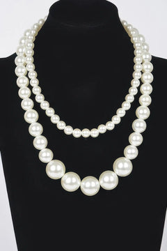 Multi Size Faux Pearl Double Layered Necklace