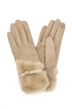 Faux Fur And Strap Cuff Smart Touch Gloves.
