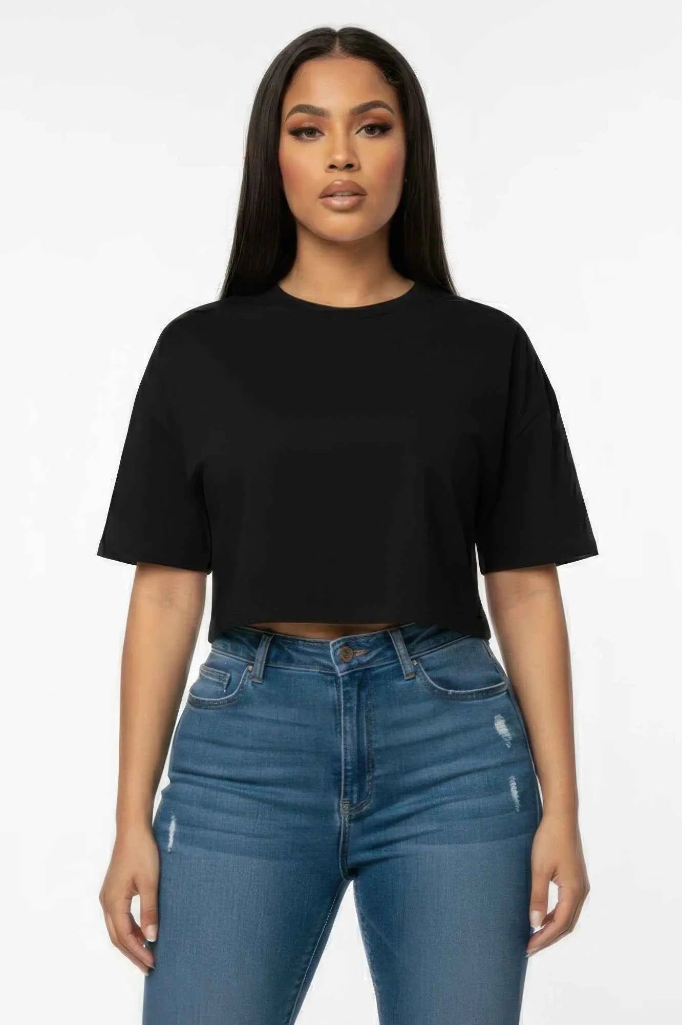 Women's Premium Short Sleeve Round Neck Basic Crop Top