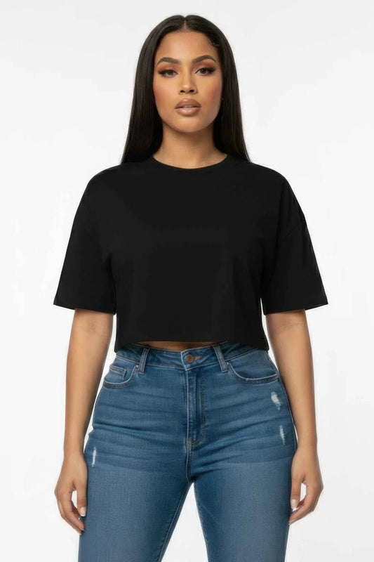 Women's Premium Short Sleeve Round Neck Basic Crop Top