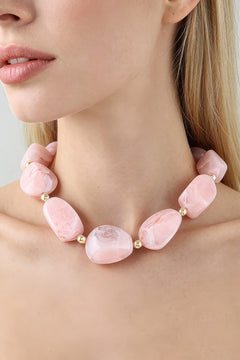 Marbled Sugar Beaded  Stone  Choker Necklace