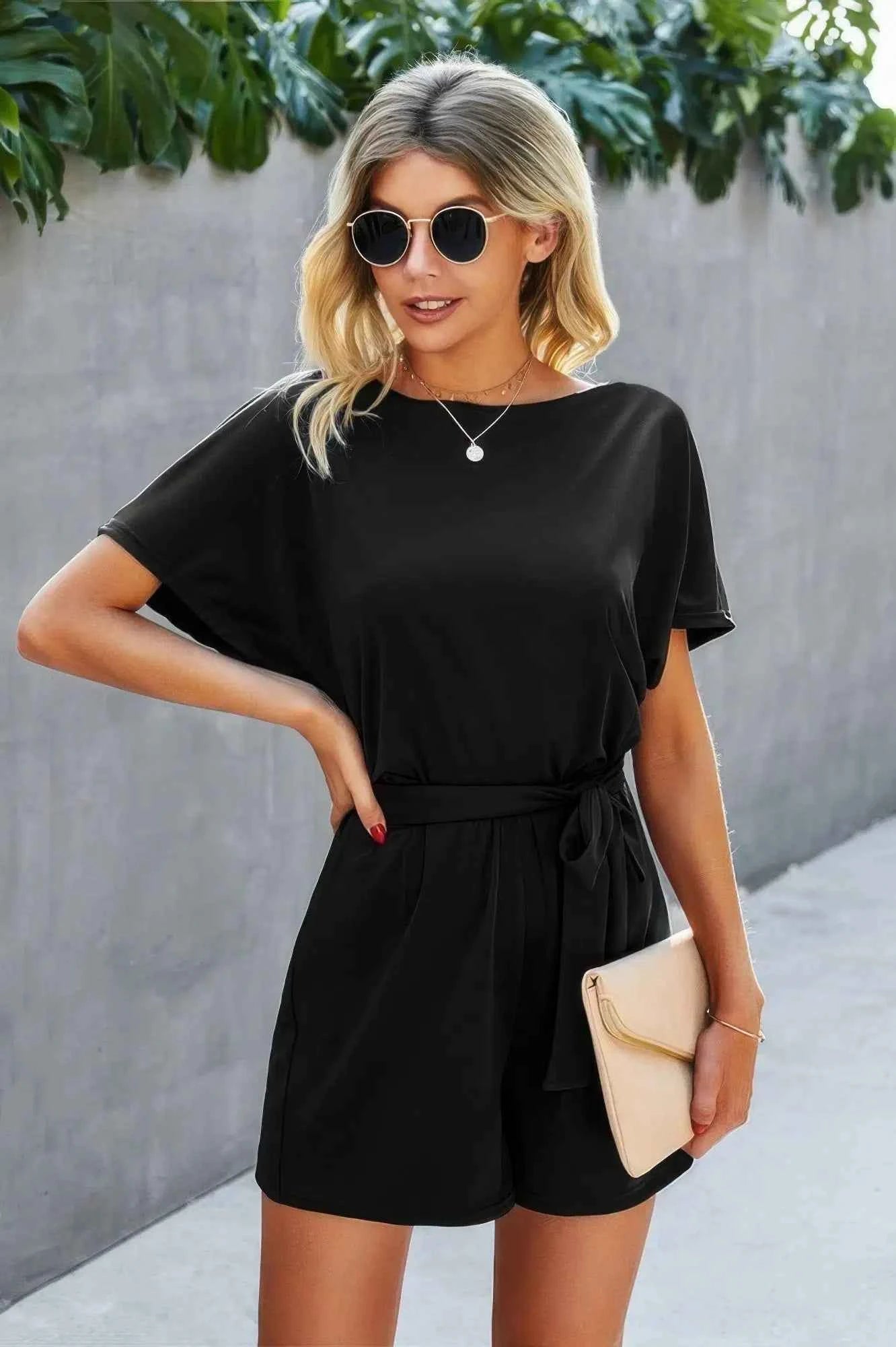 On the Go Waist Tie Loose Romper