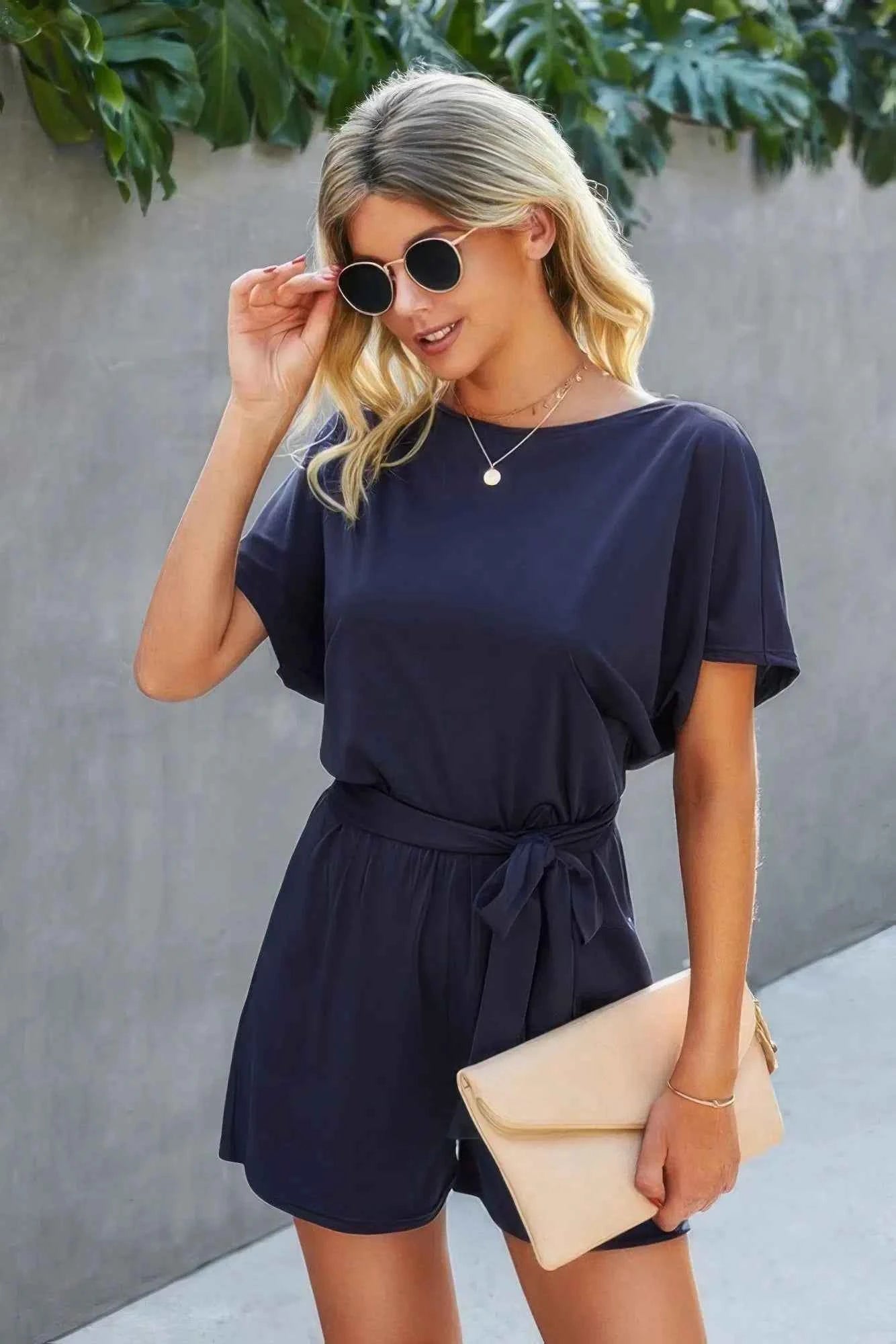 On the Go Waist Tie Loose Romper