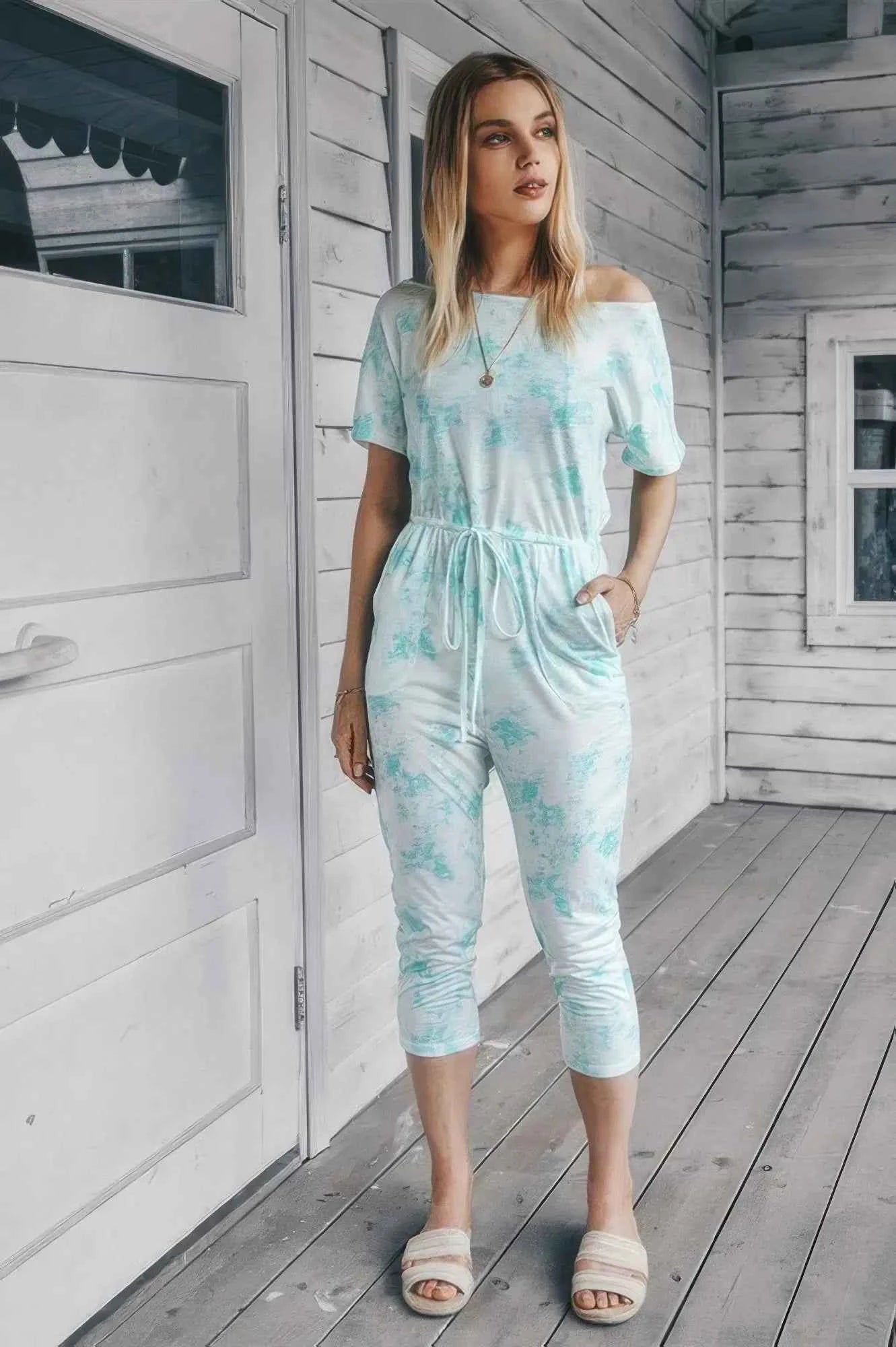 Don’t Overthink It Tie Dye One Shoulder Jumpsuit
