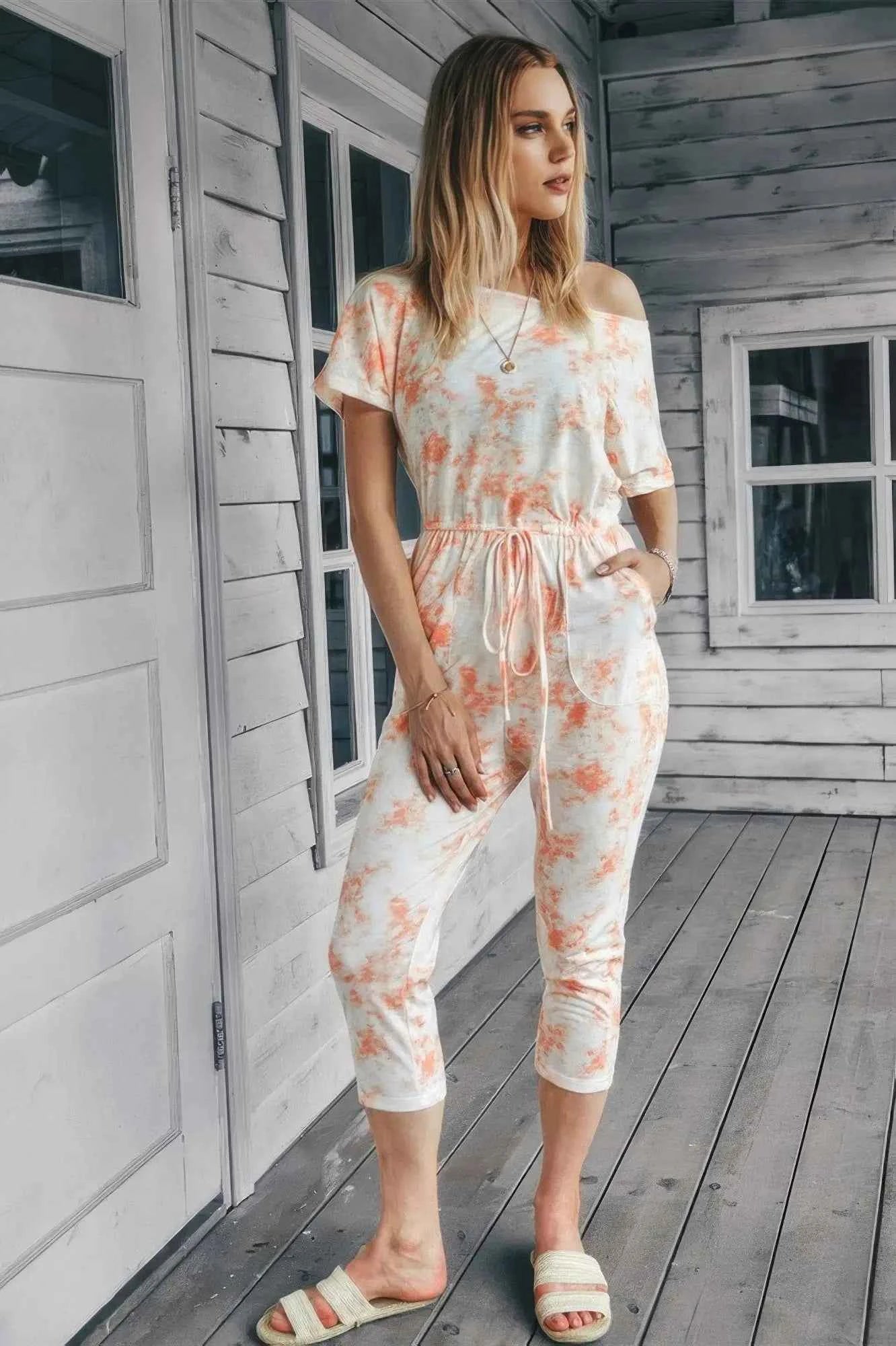 Don’t Overthink It Tie Dye One Shoulder Jumpsuit