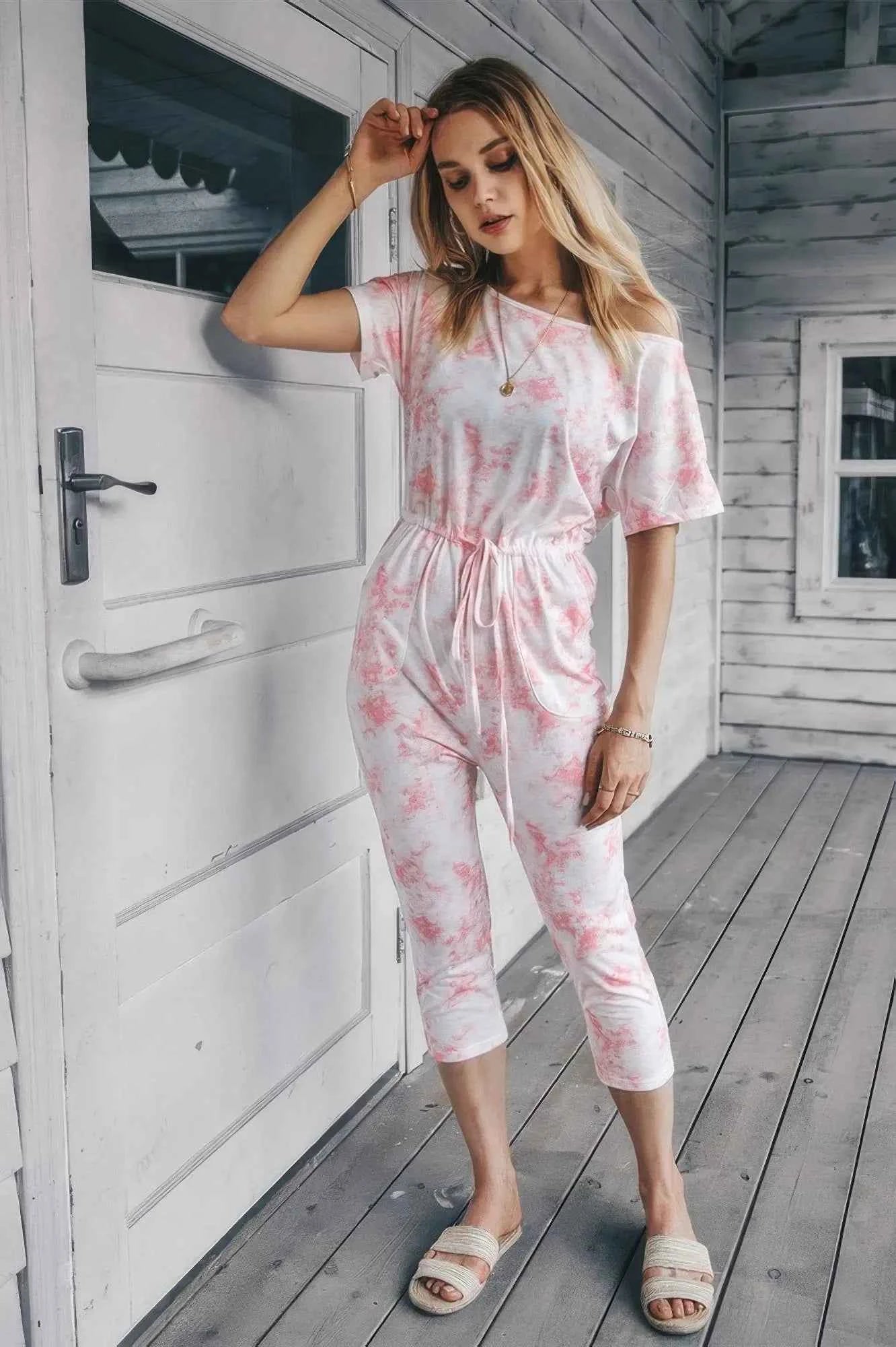 Don’t Overthink It Tie Dye One Shoulder Jumpsuit