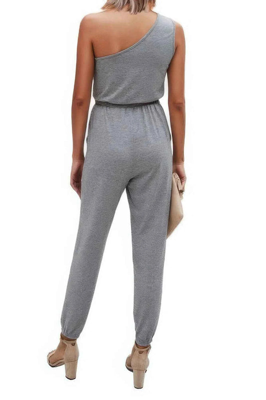 Back To Basics One Shoulder Elastic Waist Jumpsuit