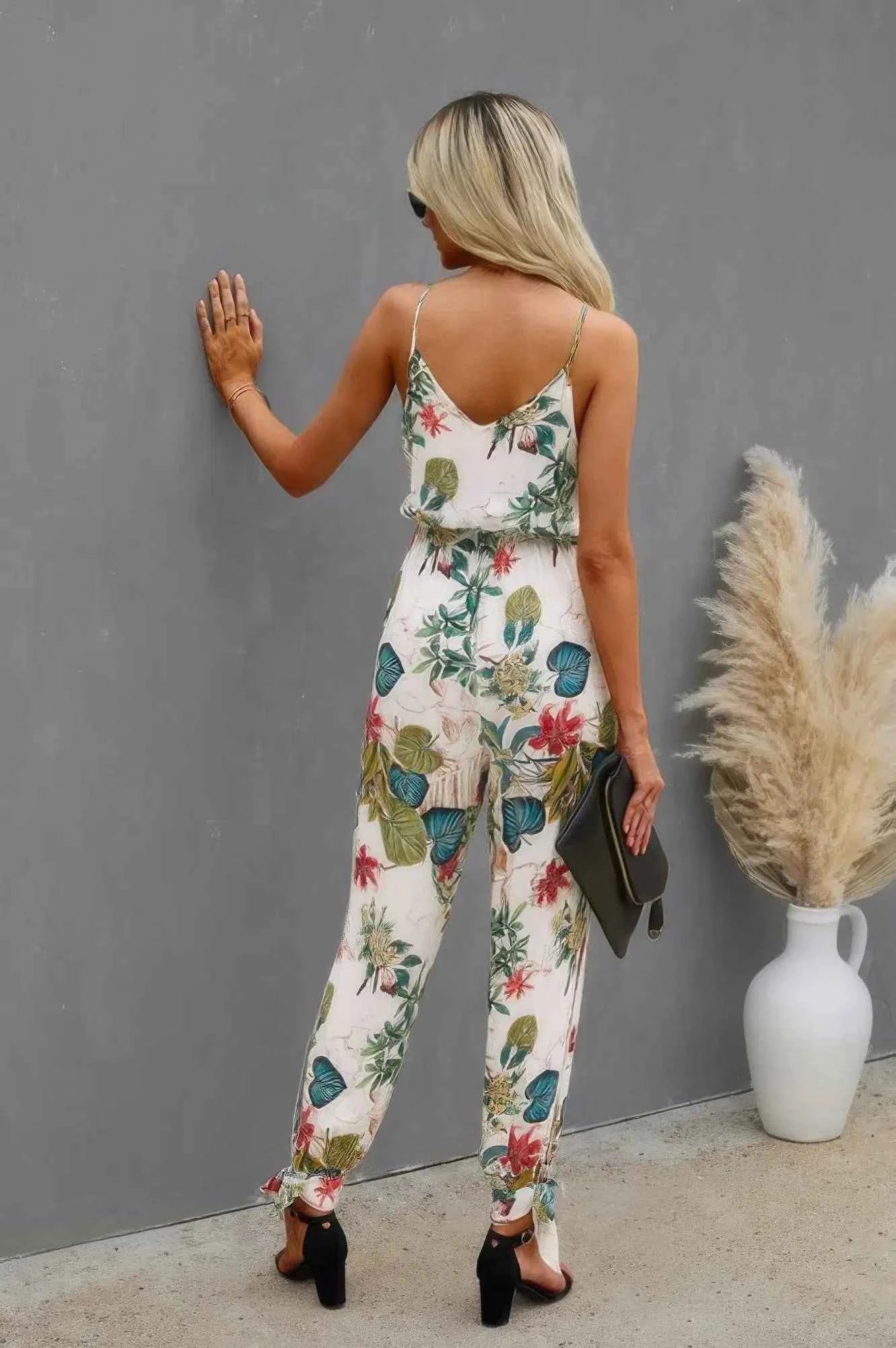 Just Throw It On Floral Knot Side Cami Jumpsuit