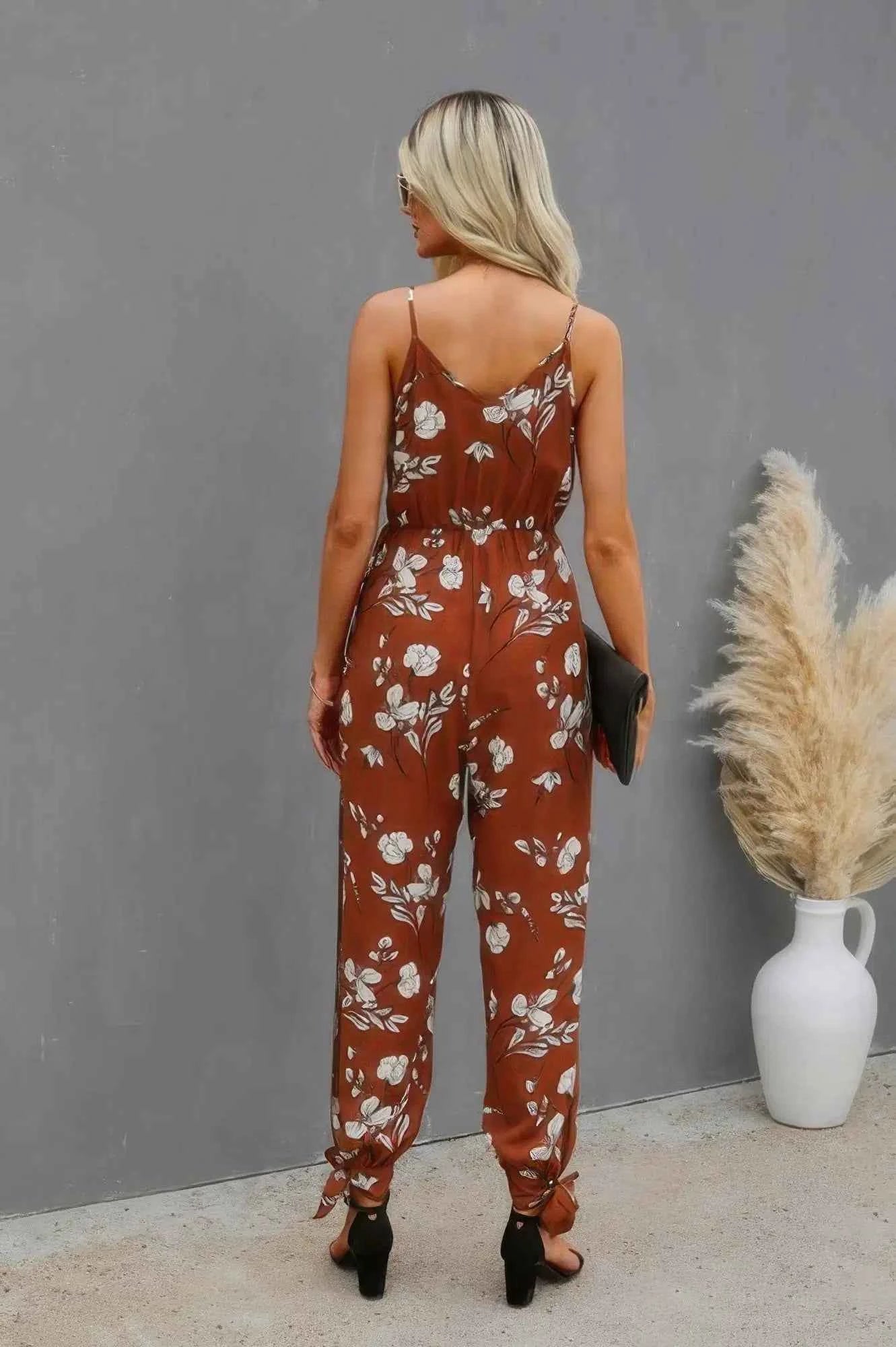 Just Throw It On Floral Knot Side Cami Jumpsuit