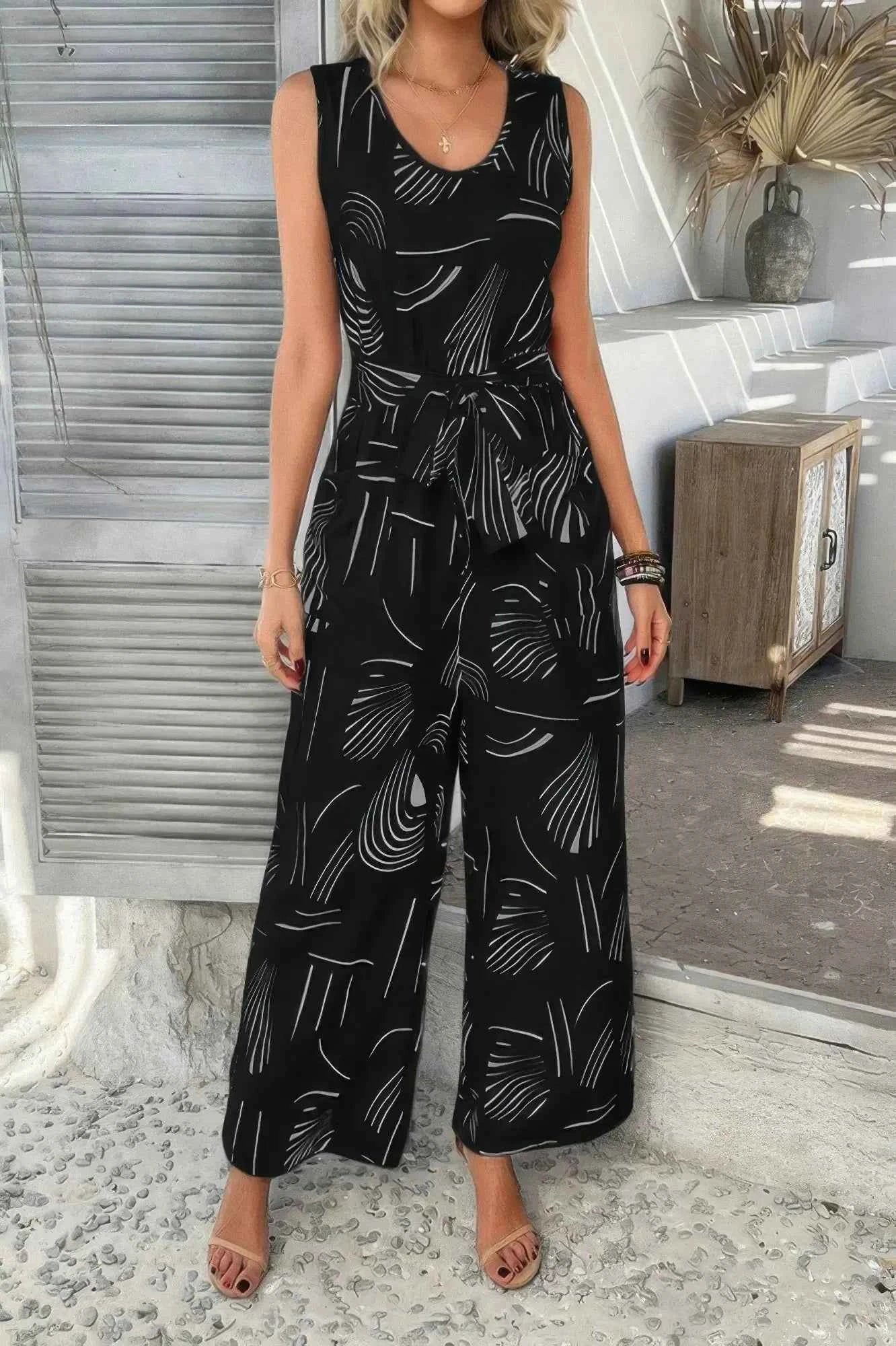 Running Errands Wide Leg Tie Waist Jumpsuit