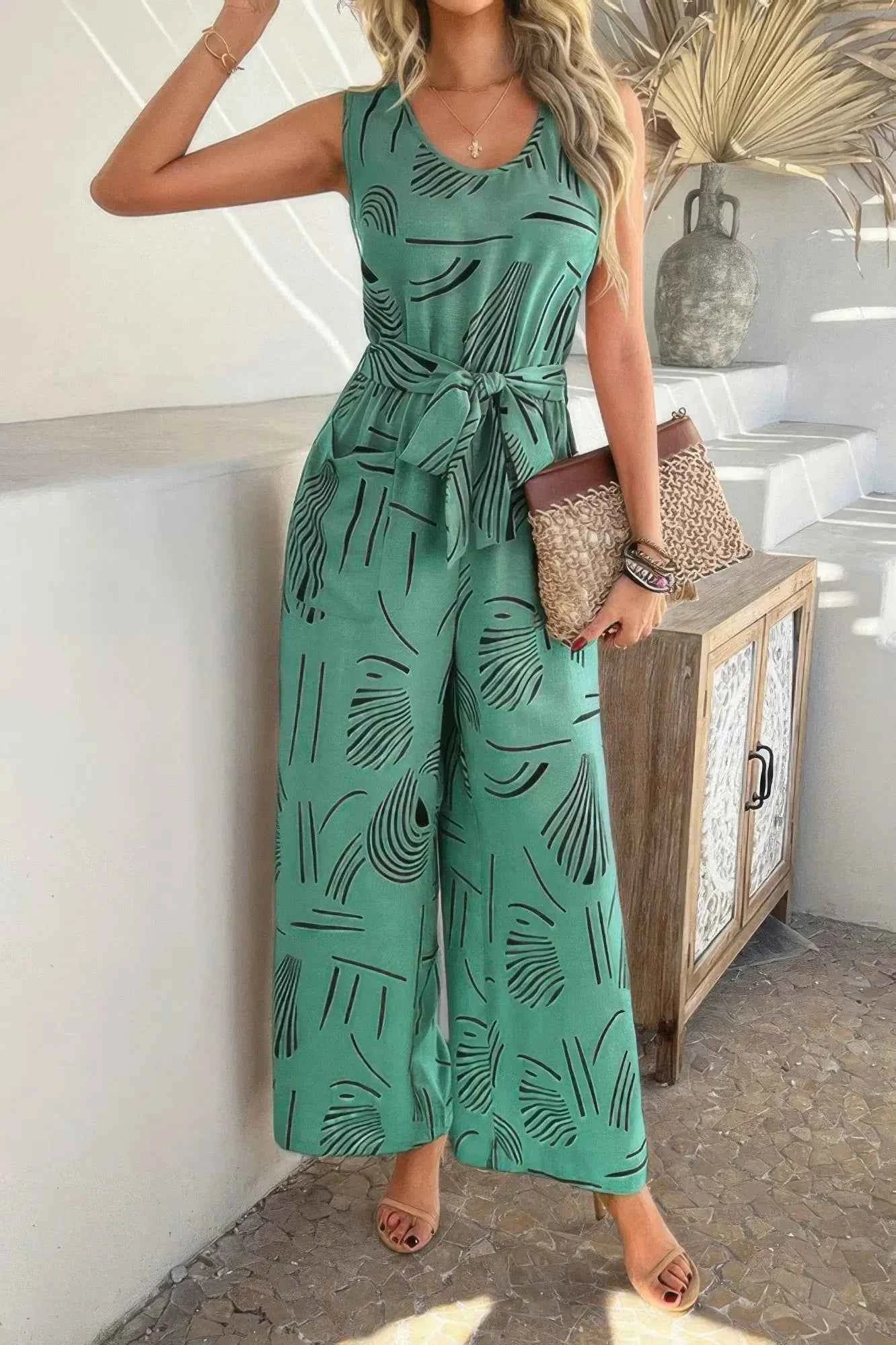 Running Errands Wide Leg Tie Waist Jumpsuit