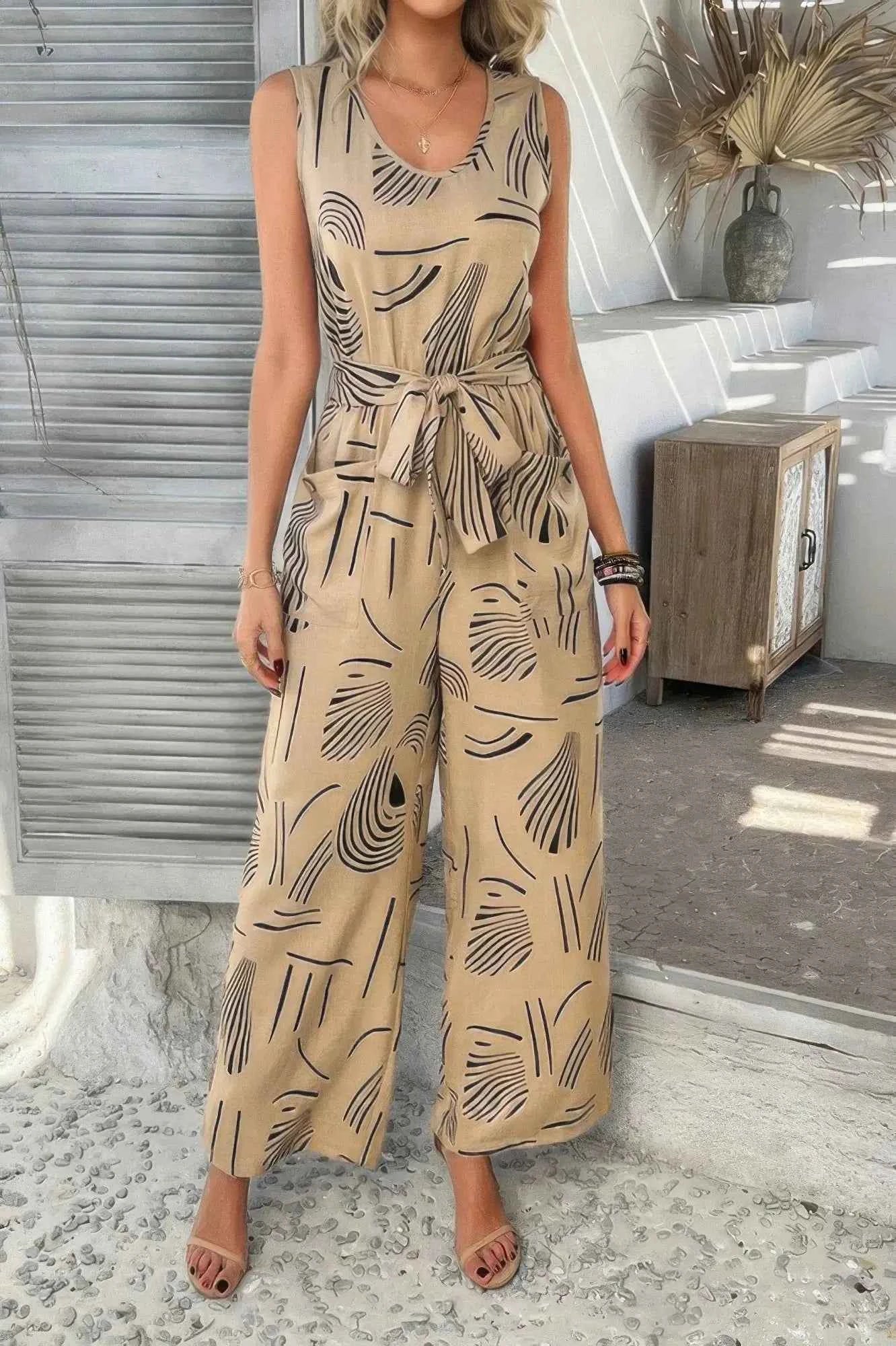 Running Errands Wide Leg Tie Waist Jumpsuit