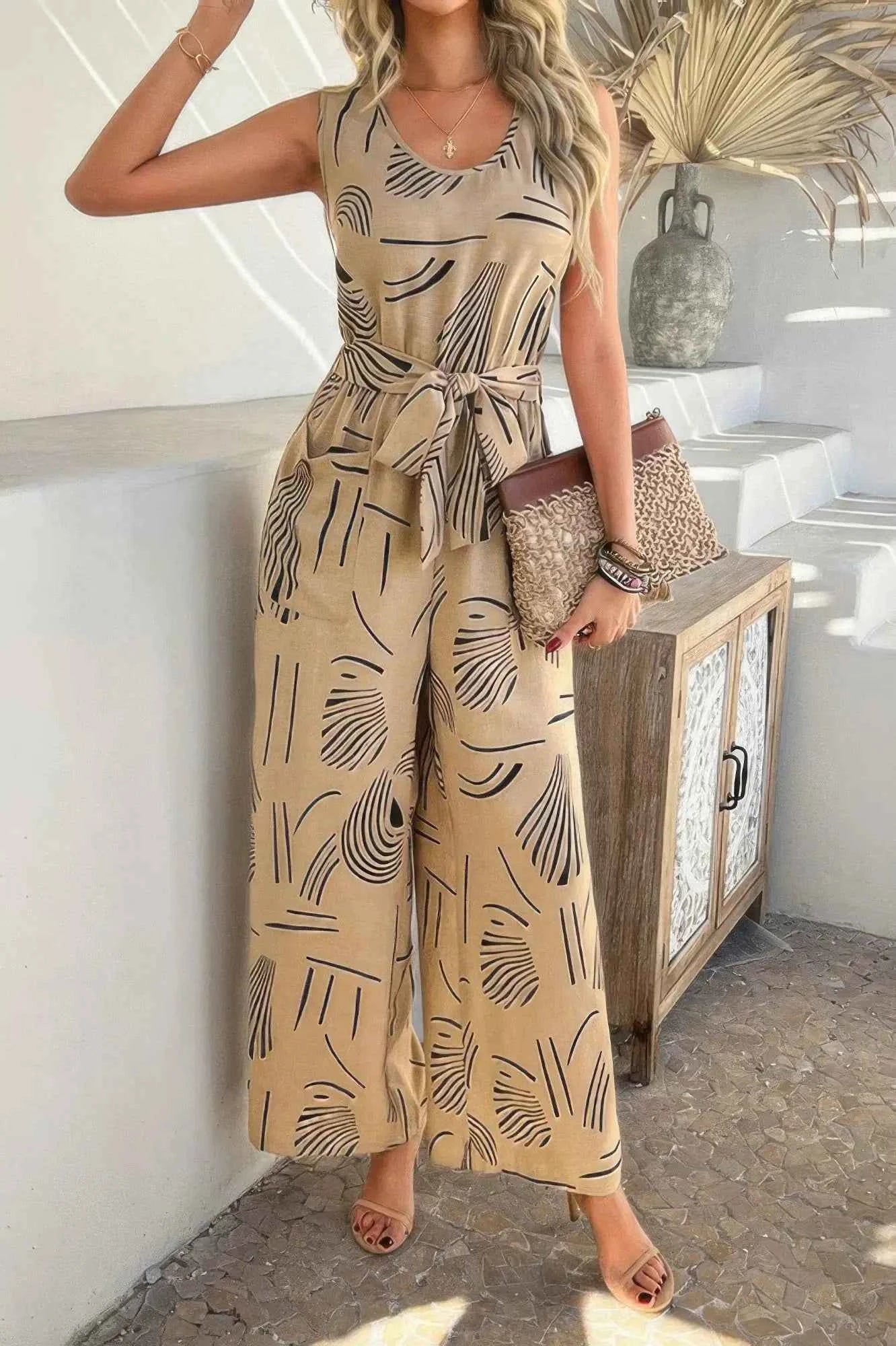 Running Errands Wide Leg Tie Waist Jumpsuit