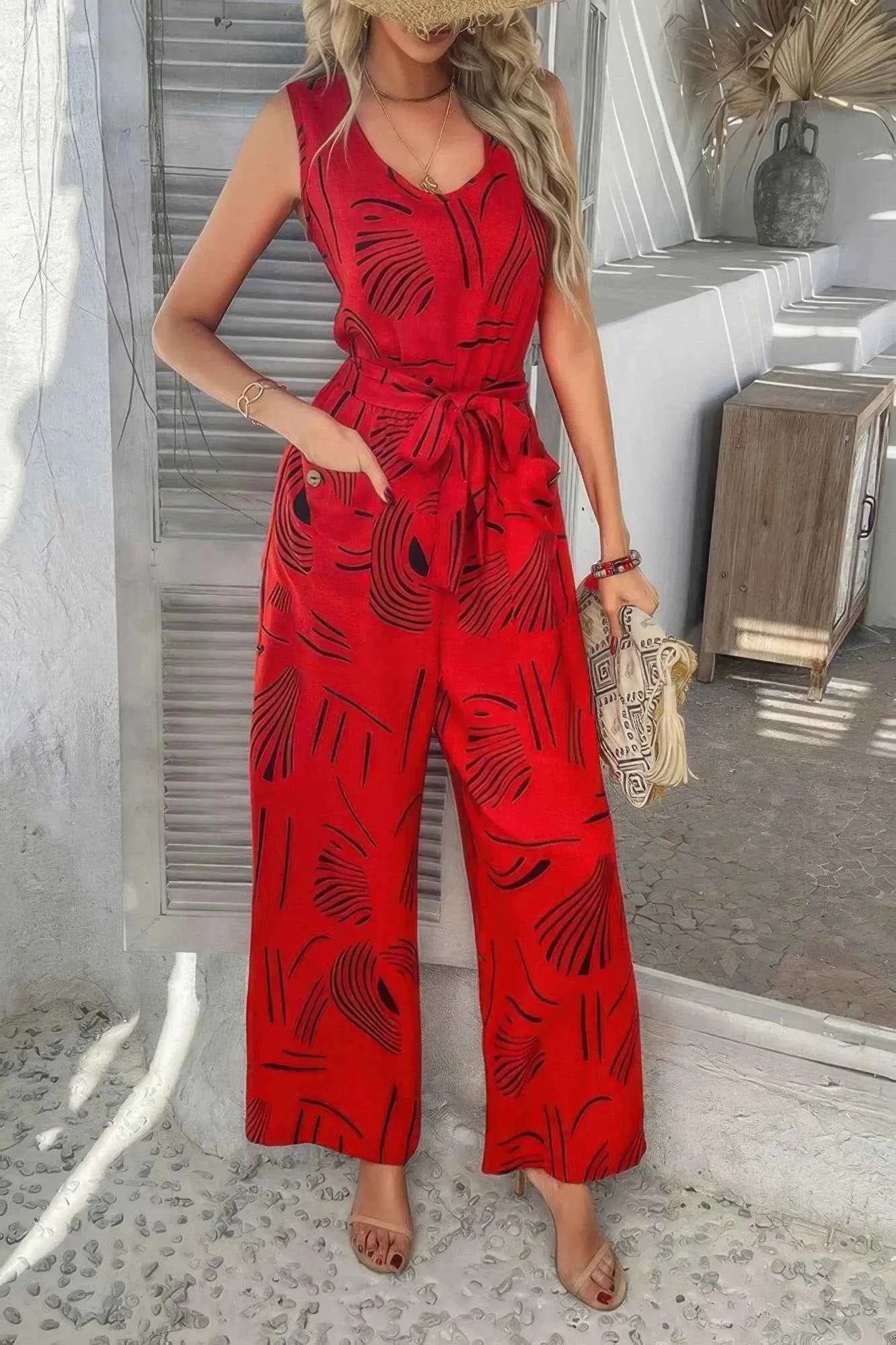 Running Errands Wide Leg Tie Waist Jumpsuit