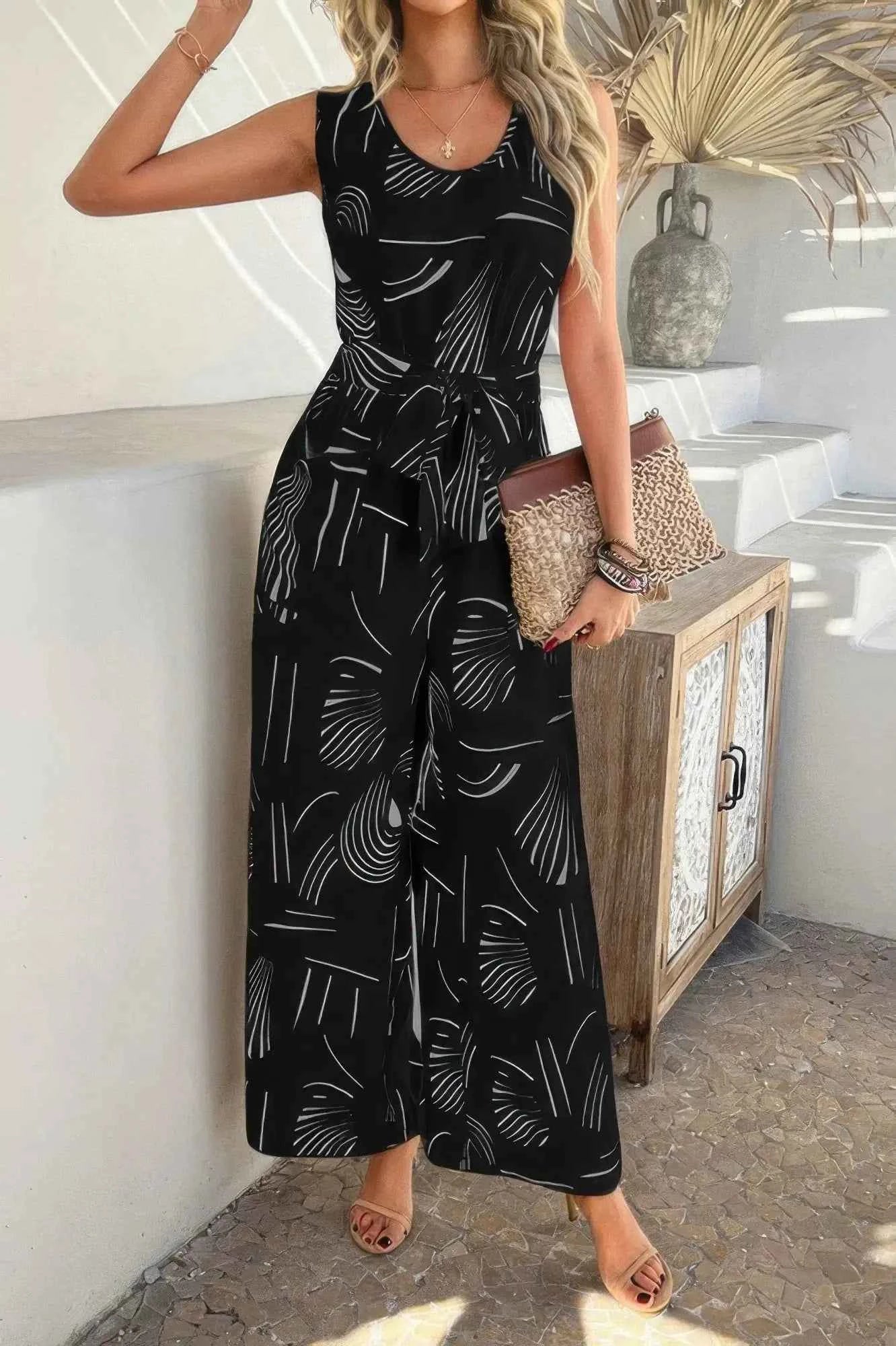 Running Errands Wide Leg Tie Waist Jumpsuit