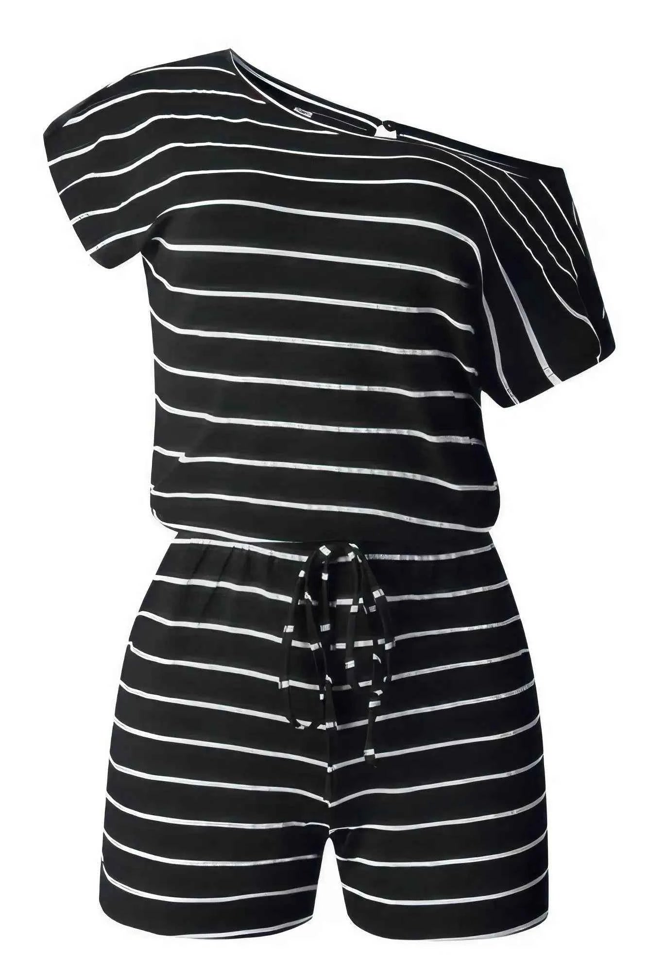 Sundown & Comfy Striped Drawstring Waist Romper