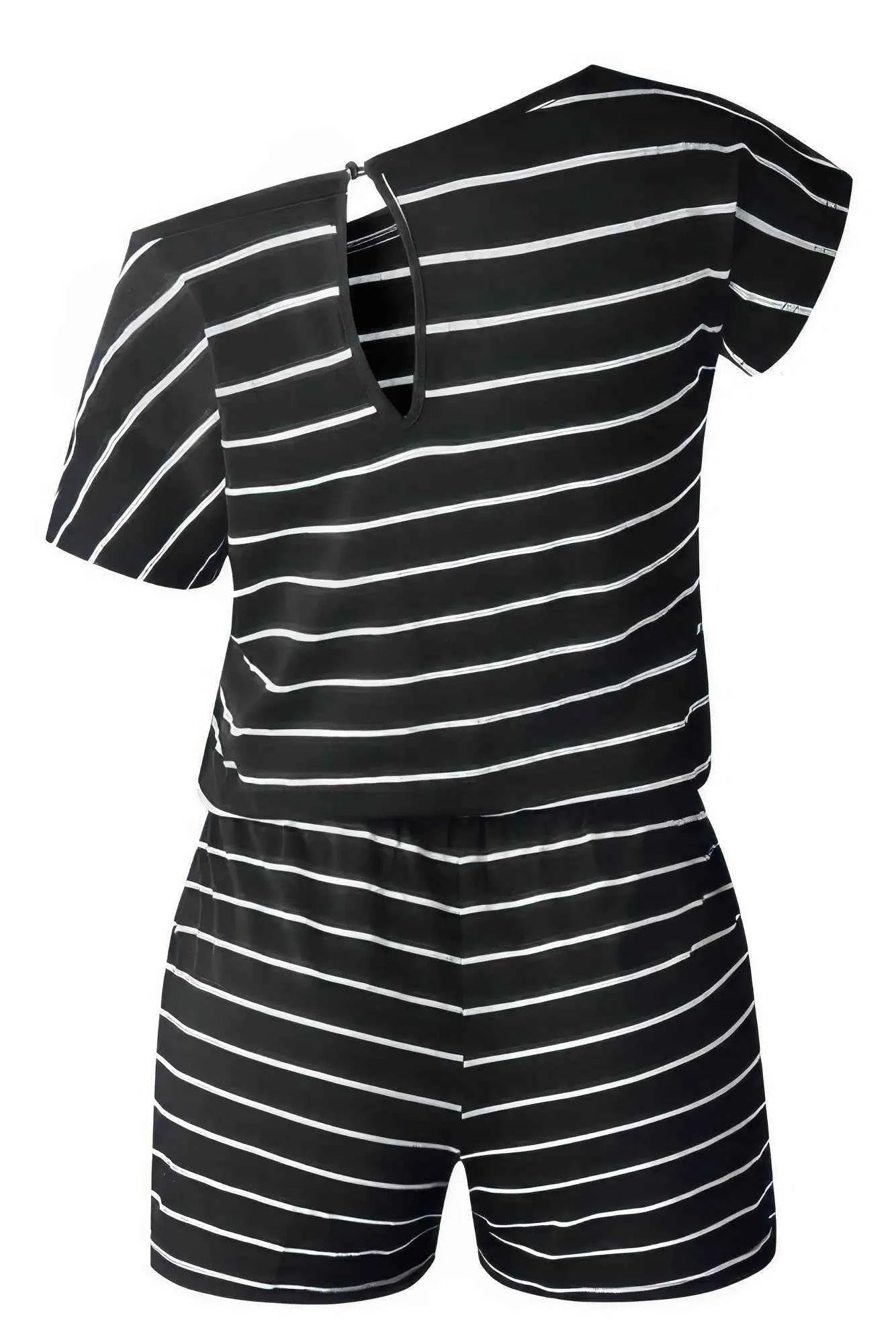 Sundown & Comfy Striped Drawstring Waist Romper