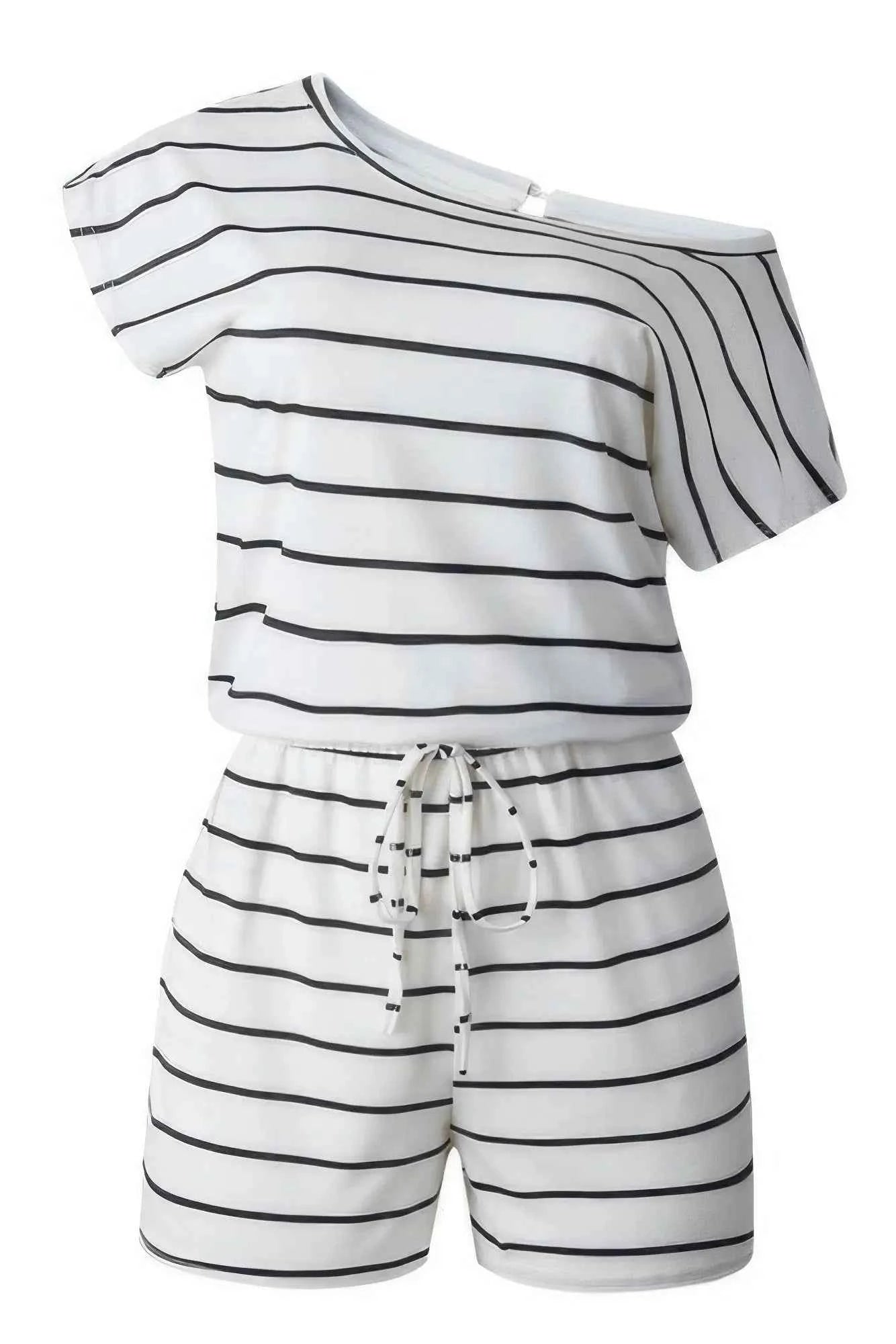 Sundown & Comfy Striped Drawstring Waist Romper