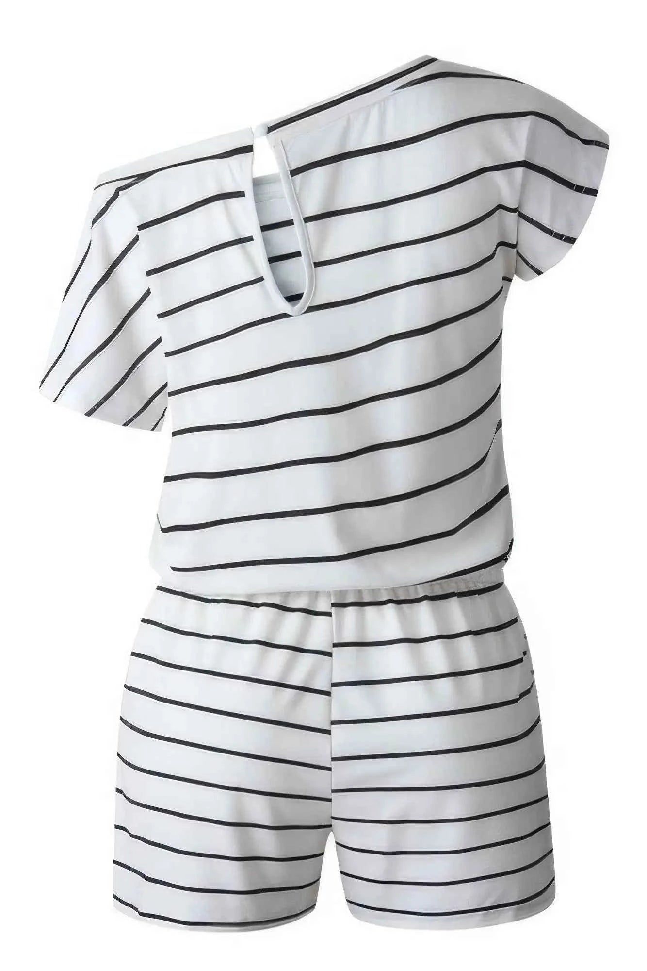 Sundown & Comfy Striped Drawstring Waist Romper