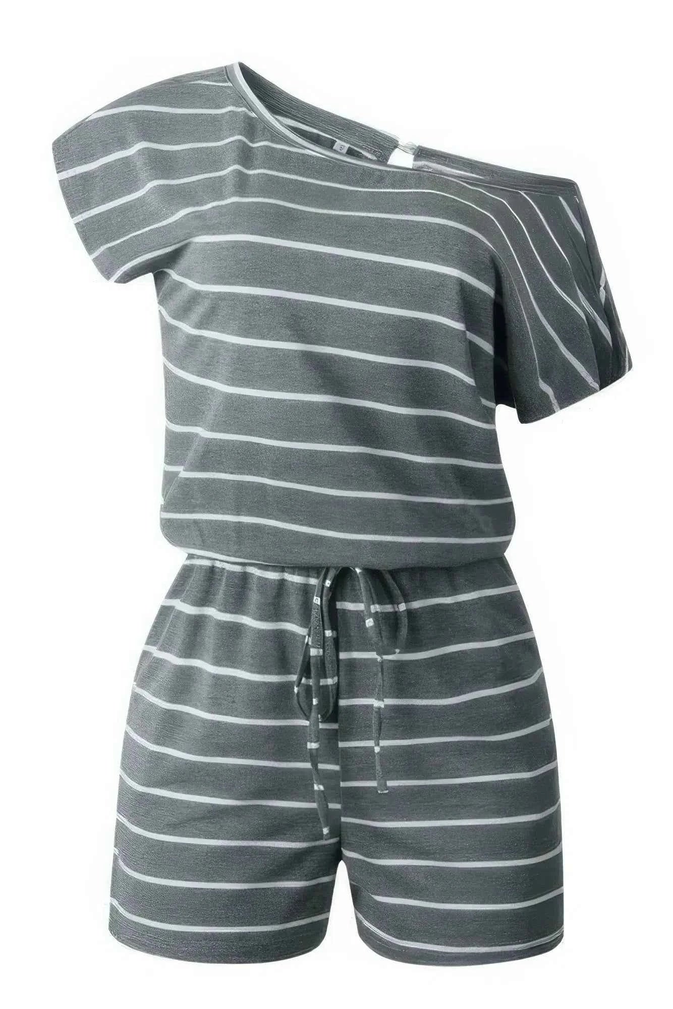Sundown & Comfy Striped Drawstring Waist Romper