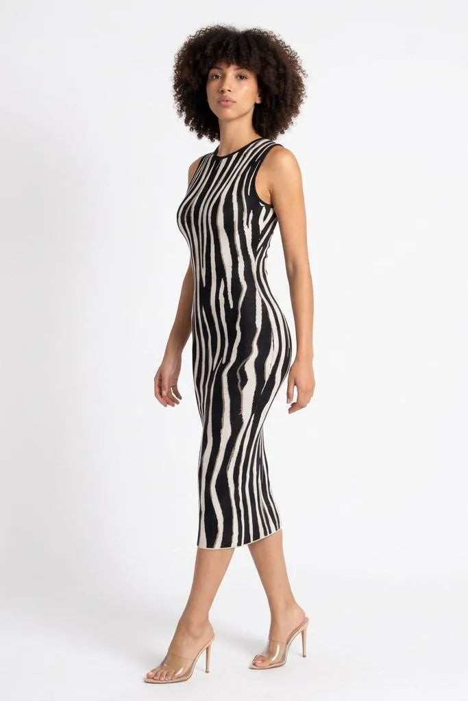 Wild Current Striped Knit Midi Dress