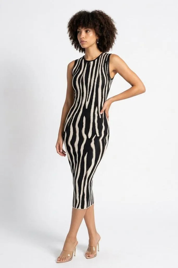 Wild Current Striped Knit Midi Dress