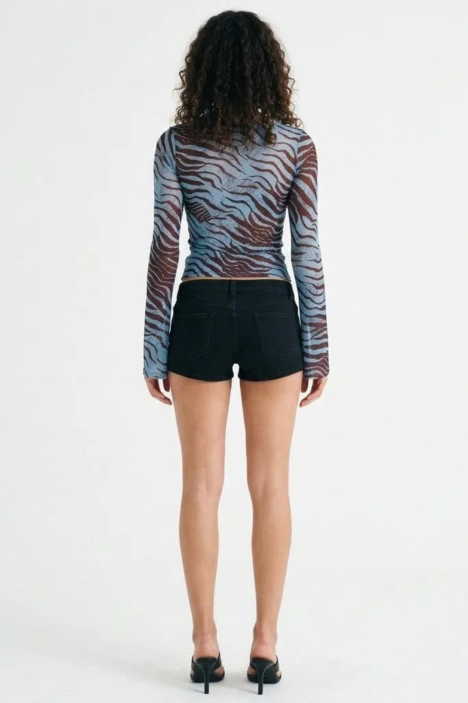 Wild Current Zebra Print Long Sleeve Boat Neck Top