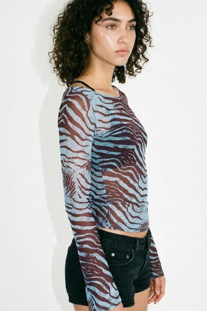 Wild Current Zebra Print Long Sleeve Boat Neck Top