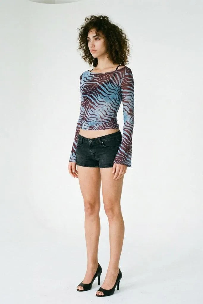 Wild Current Zebra Print Long Sleeve Boat Neck Top