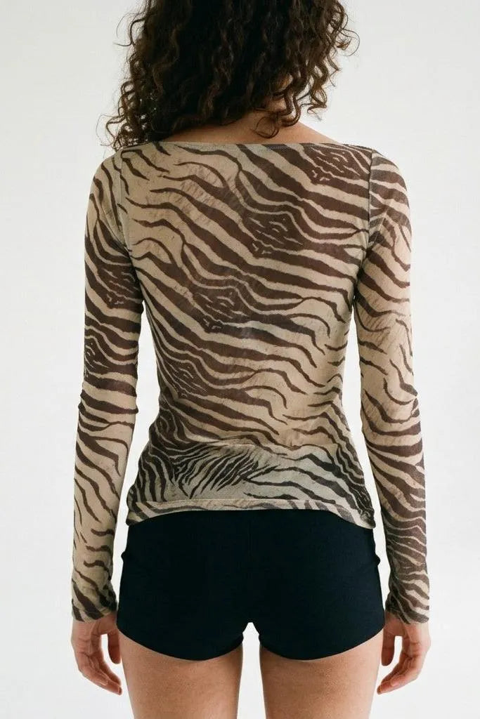 Wild Current Zebra Print Long Sleeve Boat Neck Top