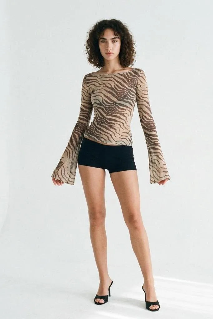 Wild Current Zebra Print Long Sleeve Boat Neck Top