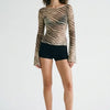 Wild Current Zebra Print Long Sleeve Boat Neck Top