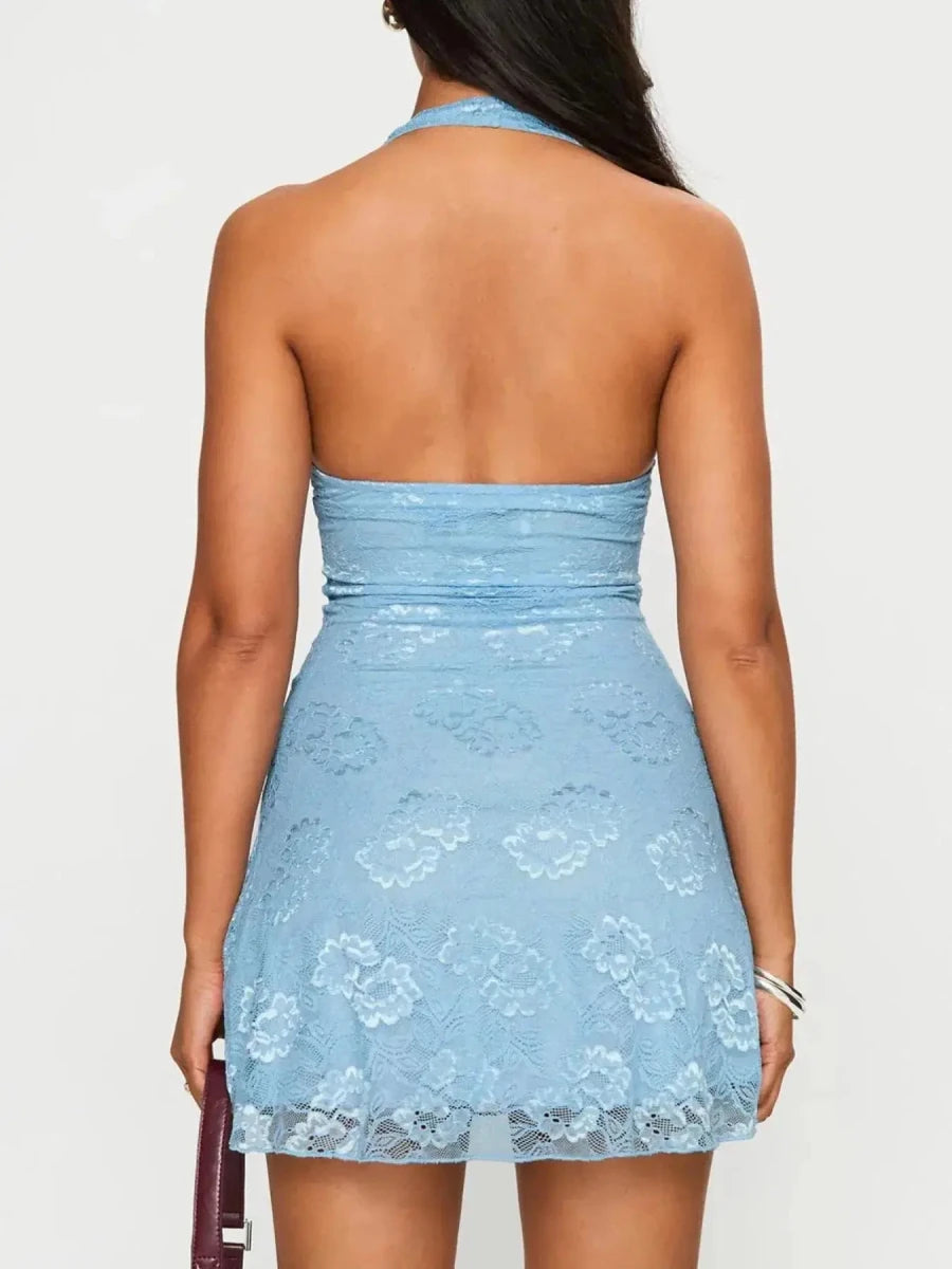 A Night in Paris Enola Lace Halter Mini Dress - Lustreve