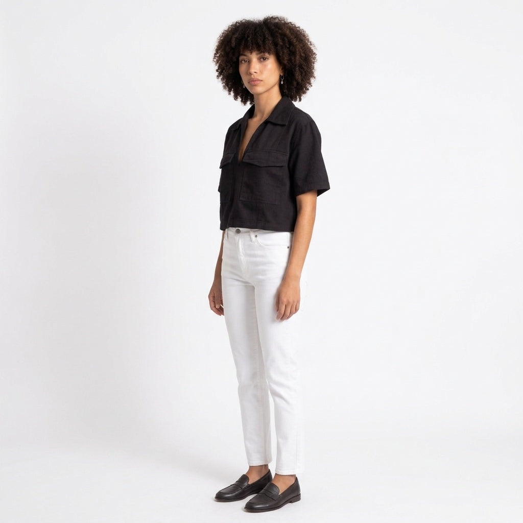 Understated Collared V-neck Top