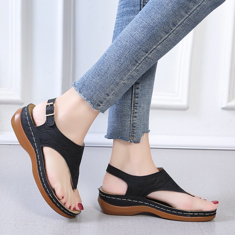 Women’s Casual Wedge Heel Sandals – Solid Color Flip Flops for Summer