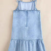 Bow Detail Spaghetti Straps Ruffle Hem Denim Dress