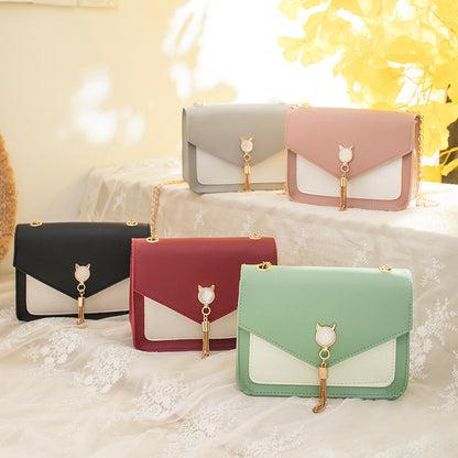 Sweet & Cute Small Messenger Bag – Cat Tassel Chain Shoulder Square Bag