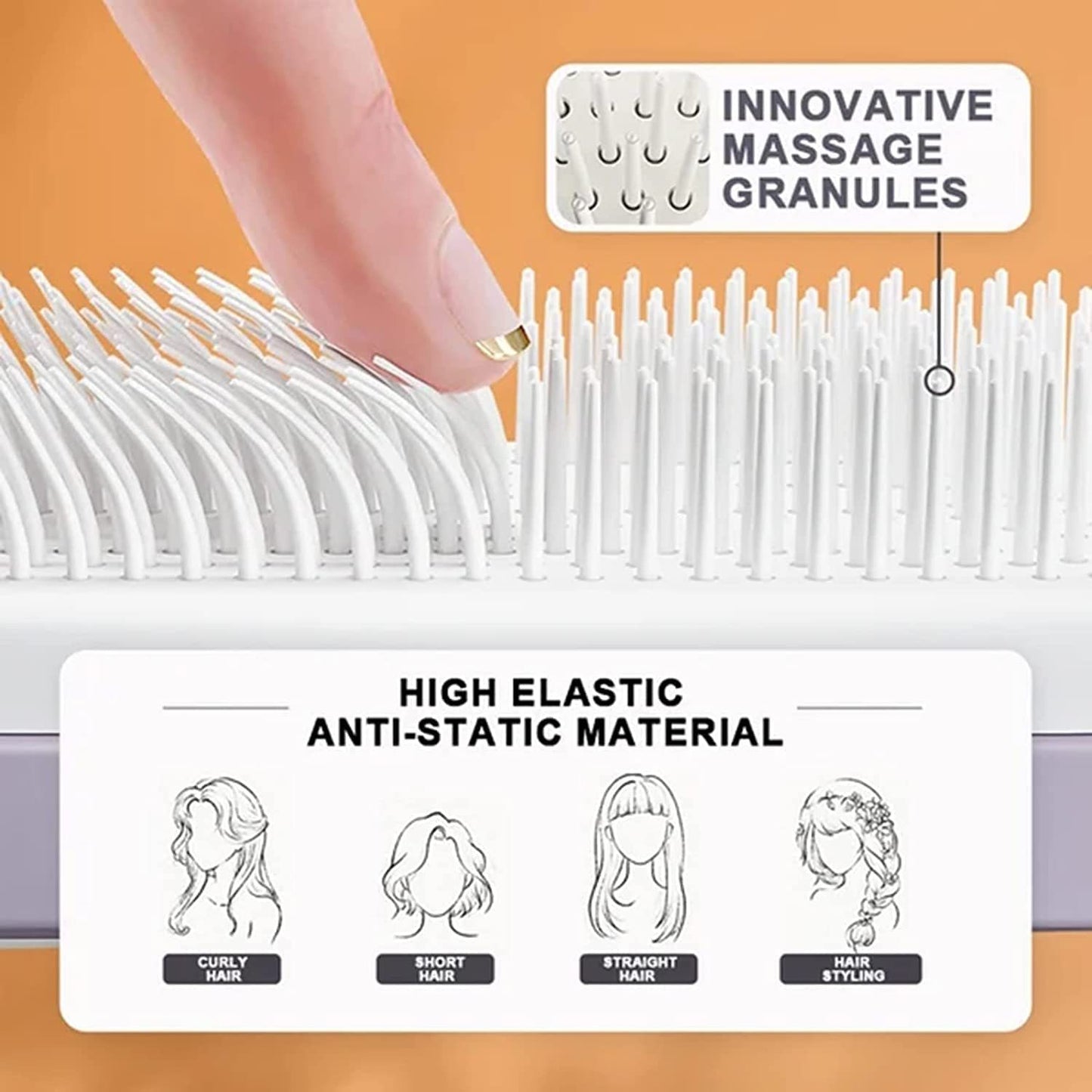 4-in-1 Self-Cleaning Hairbrush – Anti-Static, Scalp Massage & Detangling Comb