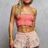POL Drawstring Floral Shorts with Button Placket