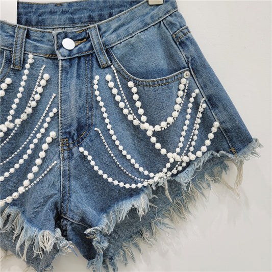 Rhinestone Edge Denim Shorts