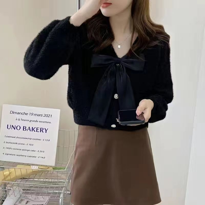 Blush Luxe – Faux Mink Bow Cardigan