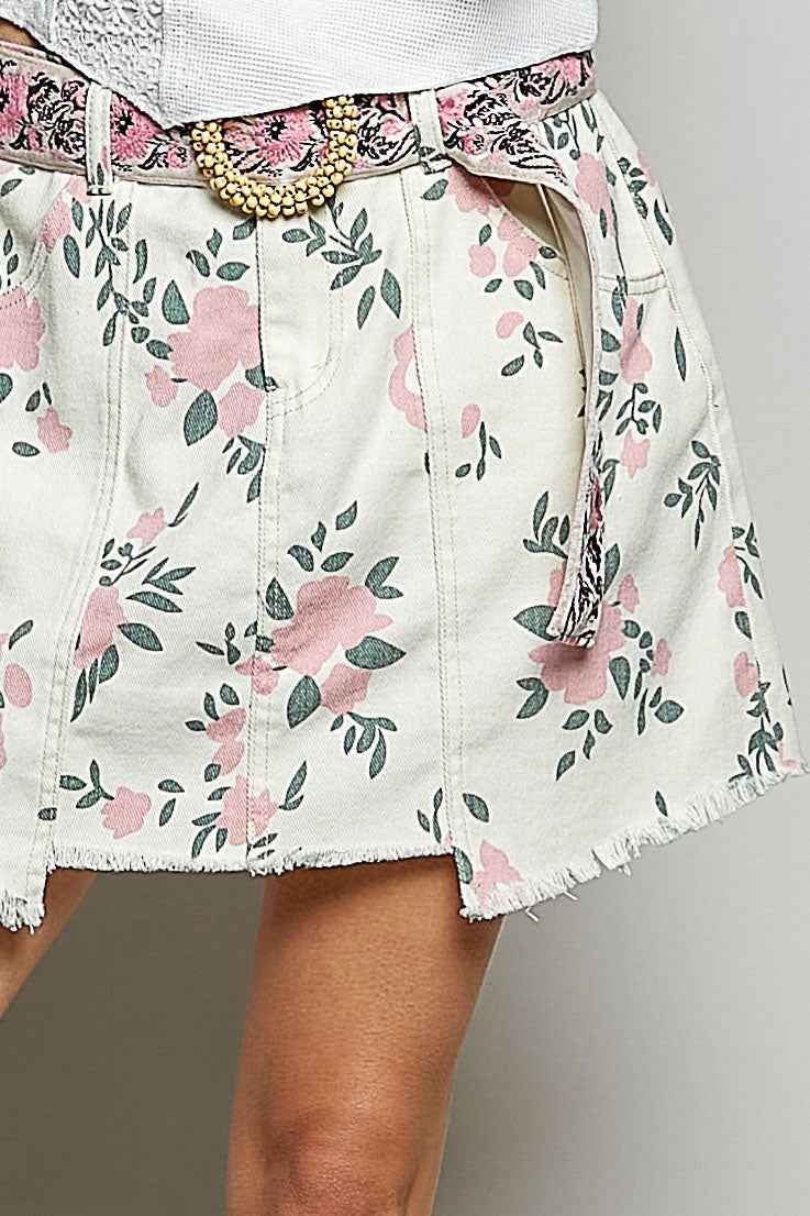 POL Raw Hem Floral Skirt with Pockets