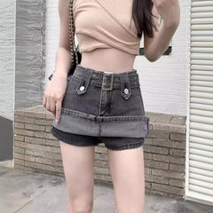 Vintage Buckle Waist Denim Mini Skirt