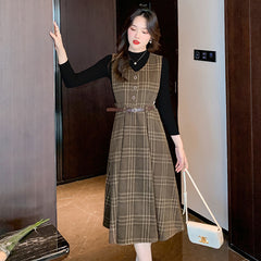 Robe à bretelles en tweed à carreaux Laurel opulente