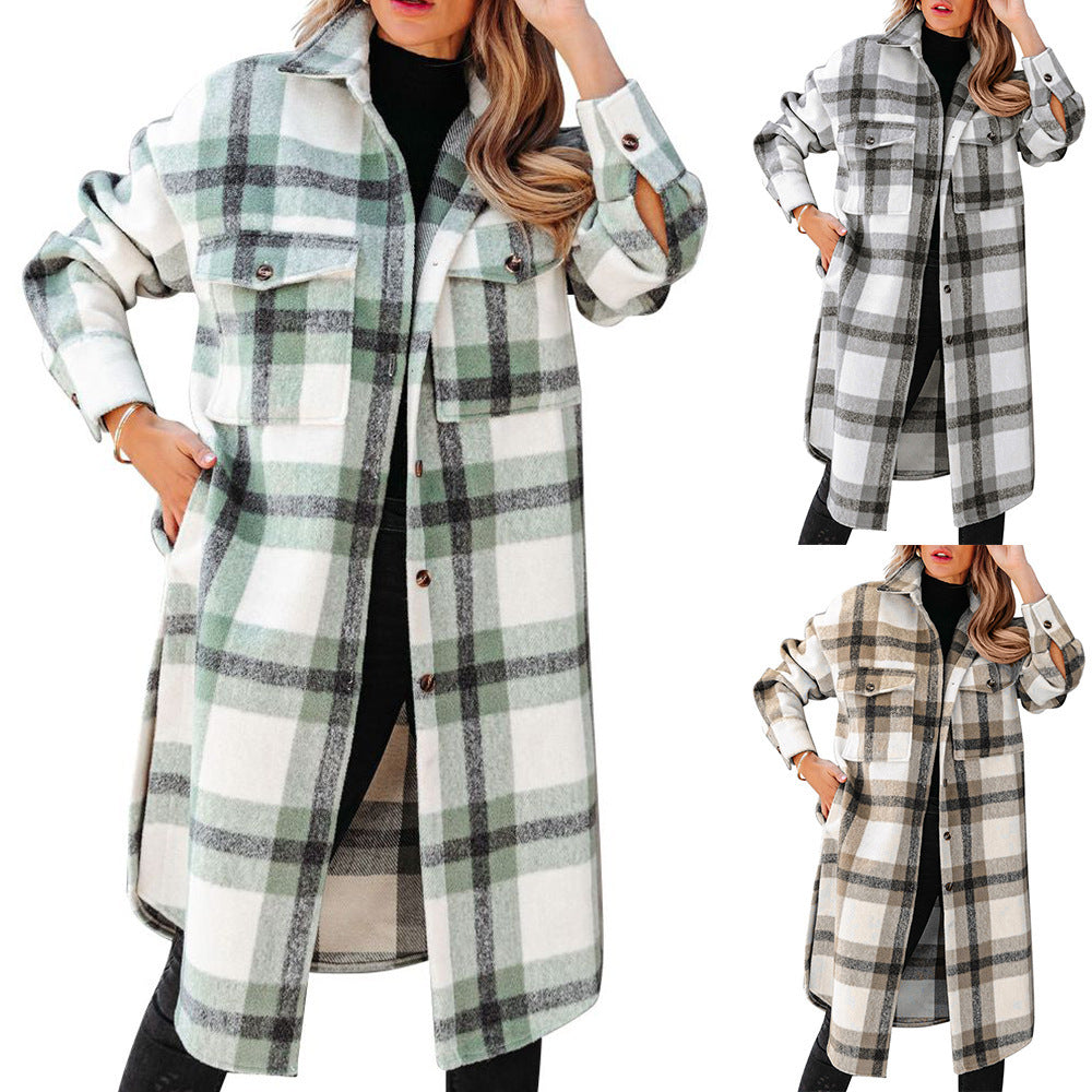 Plaid Button Flannel Long Coat