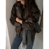 South Korea Chic Retro  Motorcycle Leather Coat